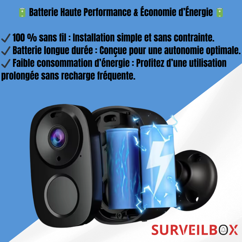 Caméra de Sécurité Extérieure Sans Fil 2K – WiFi, Batterie Rechargeable, Détection AI, Sirène & Projecteur, Vision Nocturne Couleur, IP66